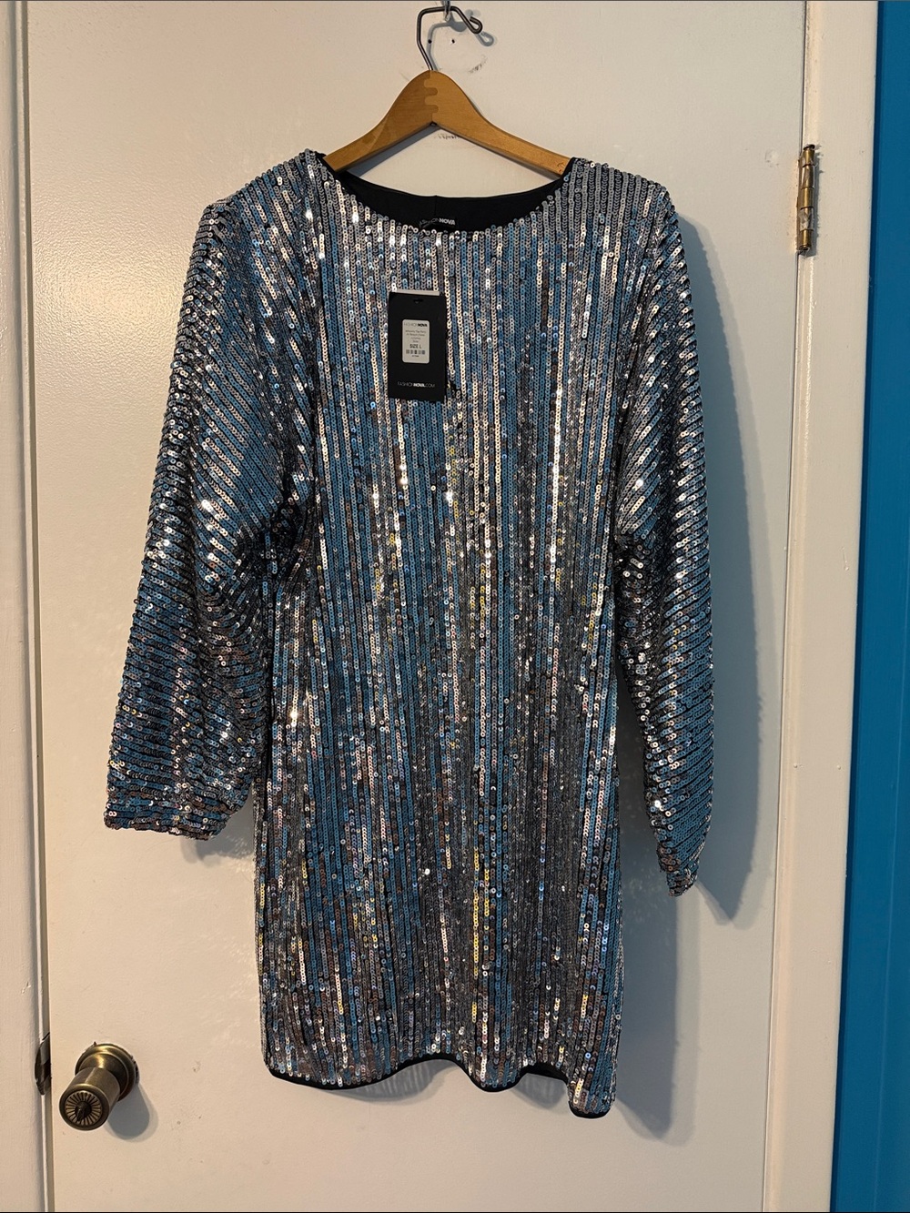 Fashion Nova Silver Sequin Mini Dress
